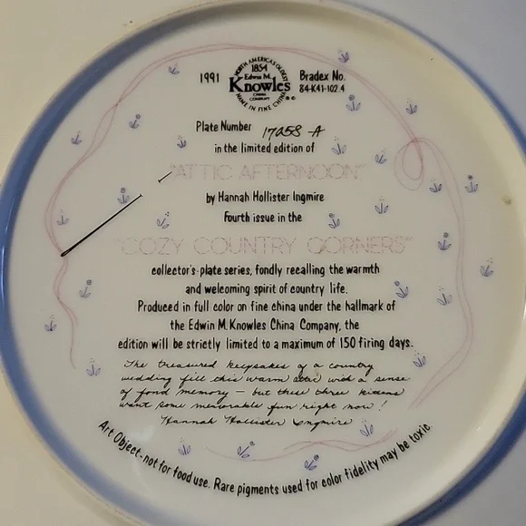 Vtg 91 Attic Afternoon Plate Cozy Country Corners Knowles China Cats - Picture 3 of 3